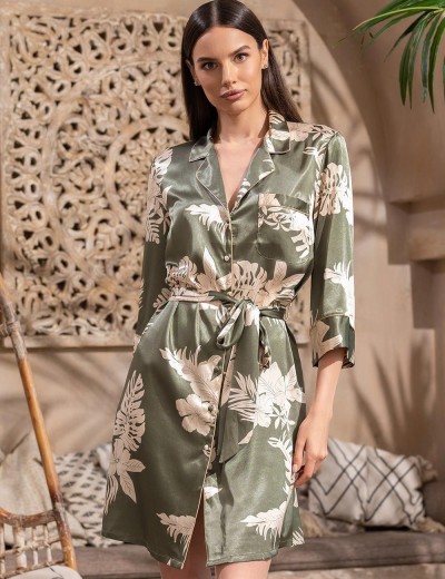 Рубашка-халат из шёлка Mia-Amore LORENSA 4247, Цвет: оливковый, Размеры: L, изображение 3