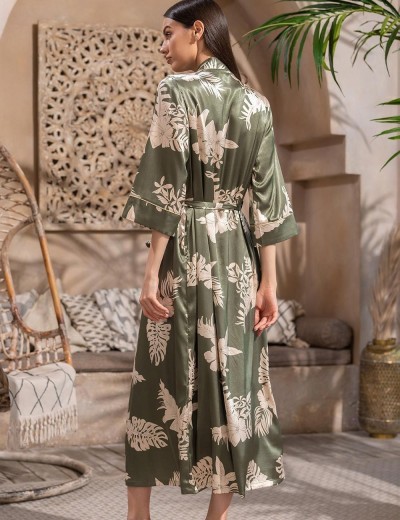 Длинный шёлковый халат Mia-Amore LORENSA 4249, Цвет: оливковый, Размеры: L/XL, изображение 2