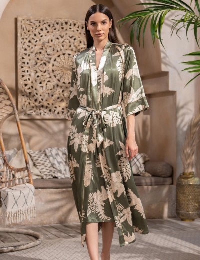 Длинный шёлковый халат Mia-Amore LORENSA 4249, Цвет: оливковый, Размеры: L/XL, изображение 3