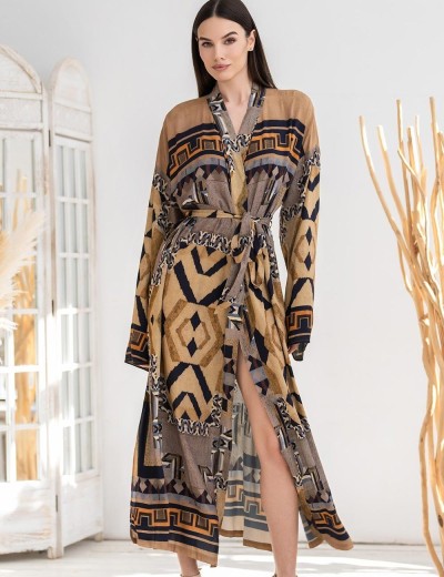 Длинный халат из натуральной вискозы Mia-Amore MARTINIKA 5289, Цвет: мультицвет, Размеры: 2XL/3XL, изображение 3