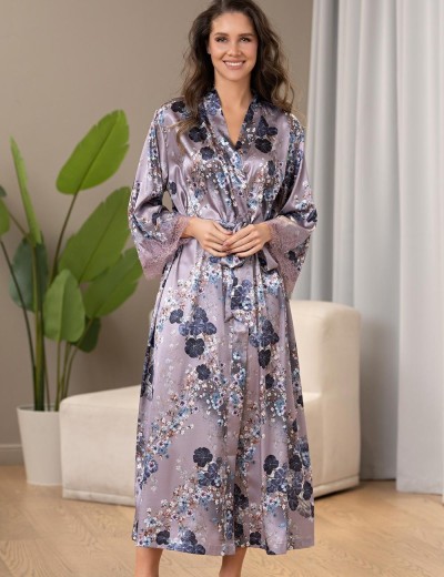 Длинный шёлковый халат Mia-Amore PRIMROSE 4069, Цвет: мультицвет, Размеры: 4XL/5XL, изображение 4