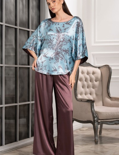 Шёлковая пижама с брюками Mia-Amore PROSECCO 4226, Цвет: бирюзовый+шоколад, Размеры: S, изображение 2