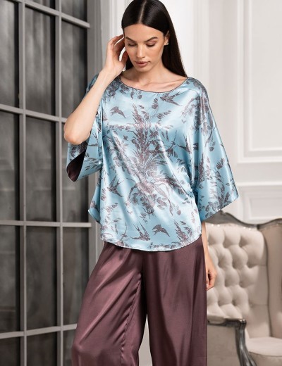 Шёлковая пижама с брюками Mia-Amore PROSECCO 4226, Цвет: бирюзовый+шоколад, Размеры: S, изображение 4