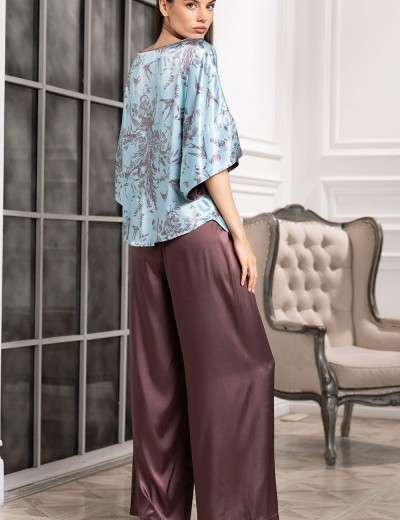 Шёлковая пижама с брюками Mia-Amore PROSECCO 4226, Цвет: бирюзовый+шоколад, Размеры: S, изображение 3