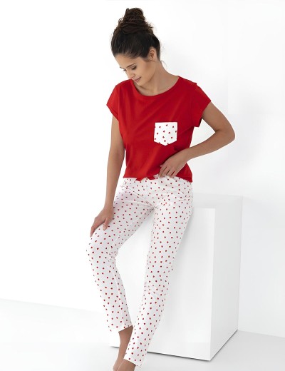 Хлопковая пижама с брюками Sensis ADELAIDE, Цвет: красный, Размеры: M, изображение 2