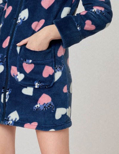 Флисовый халат на молнии Infiore RME671467 blu, Цвет: blu (синий), Размеры: S, изображение 2