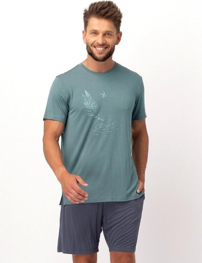 Пижама мужская из бамбука Key MNS 750, Цвет: серо-зеленый/джинс, Размеры: XL, изображение 2
