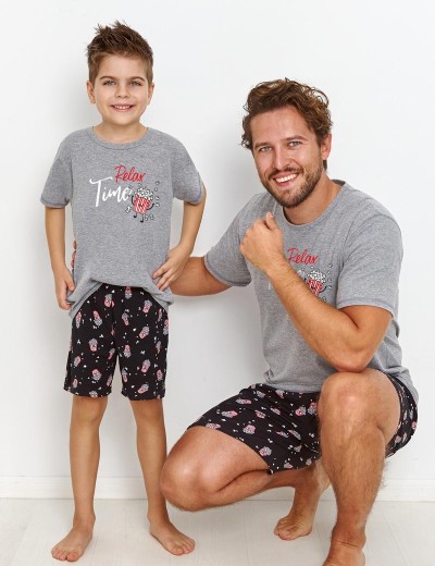 Пижама для мальчиков с шортами Taro 2897/2898/2899 RELAX, Цвет: серый/черный, Размеры: 110, изображение 3