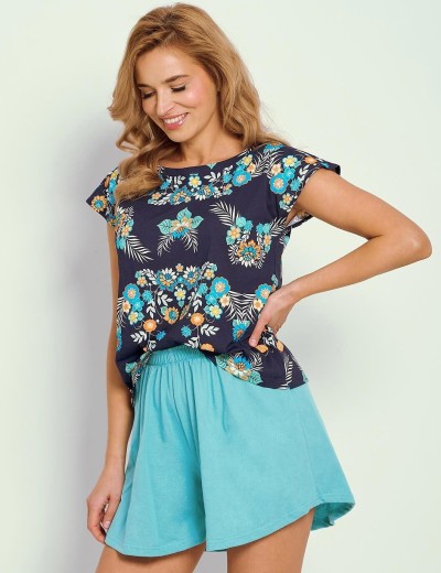Пижама женская с шортами Taro 3331 JODIE, Цвет: темно-синий/лазурный, Размеры: M, изображение 2