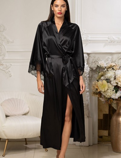 Атласный запашной халат Mia-Amore ADALIN 7559, Цвет: черный, Размеры: 2XL/3XL, изображение 3