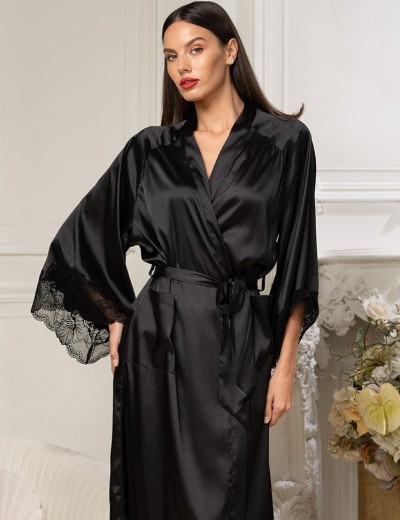 Атласный запашной халат Mia-Amore ADALIN 7559, Цвет: черный, Размеры: 2XL/3XL, изображение 4