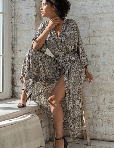 Натуральный запашной халат Mia-Amore RUNA 3999, Цвет: мультколор, Размеры: 2XL/3XL, изображение 3