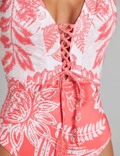 Цветной купальник со шнуровкой Cosita Linda 25039M GLAMOROUS LEAVES, Цвет: розовый, Размеры: M, изображение 3