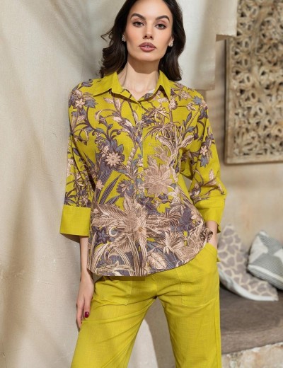 Брючный комплект из хлопка и льна Mia-Amore FIJI 5405, Цвет: лайм, Размеры: L, изображение 4