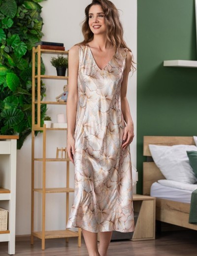 Длинная шёлковая сорочка Mia-Amore SIMFONIA 4614, Цвет: бежевый, Размеры: 2XL, изображение 4