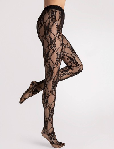 Кружевные колготки с цветочным узором Fiore 5000/I DONATELLA, Цвет: черный, Размеры: 3, изображение 2