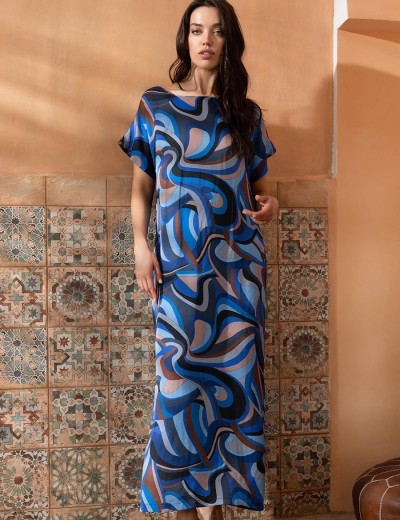 Длинная шёлковая туника Mia-Amore SAINT-TROPEZ 4604, Цвет: синий, Размеры: 4XL/5XL, изображение 3