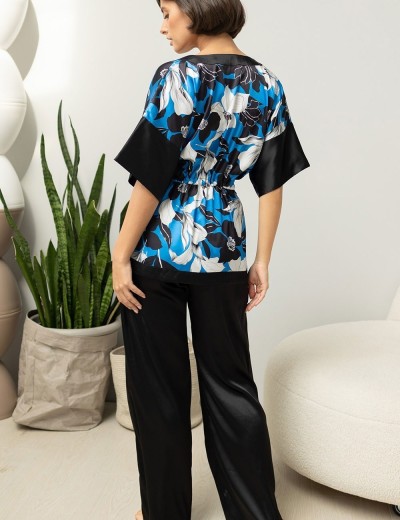 Брючный комплект из атласа Mia-Amore MARTINA 7326, Цвет: голубой+черный, Размеры: XL, изображение 3
