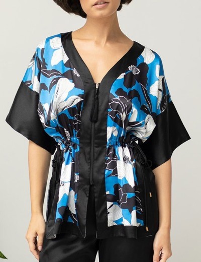 Брючный комплект из атласа Mia-Amore MARTINA 7326, Цвет: голубой+черный, Размеры: XL, изображение 5