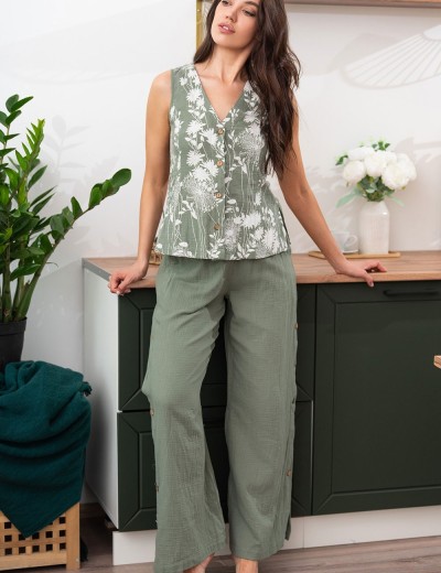 Хлопковый брючный комплект Mia-Amore MARIBEL 5486, Цвет: оливковый, Размеры: L, изображение 3