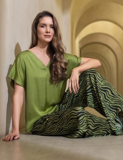 Шёлковый комплект с брюками-палаццо Mia-Amore IRMA 4156, Цвет: оливковый, Размеры: L, изображение 4