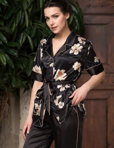 Шёлковая женская пижама Mia-Amore KAMELIA 3336, Цвет: черный, Размеры: XL, изображение 3