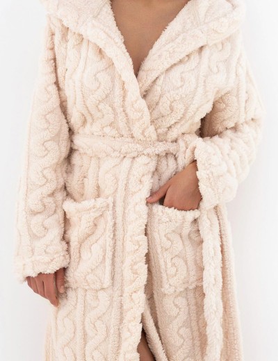 Тёплый халат с капюшоном Sensis ARIANA, Цвет: персиковый, Размеры: S, изображение 4 Тёплый халат с капюшоном Sensis ARIANA, Цвет: персиковый, Размеры: S, изображение 4