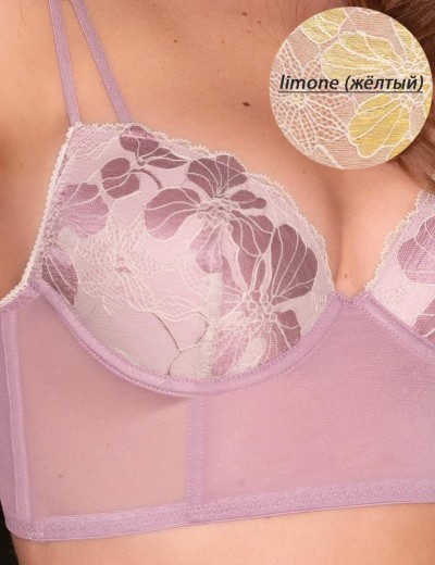 Комплект Sielei SHINE FLOWER 7714+7717 бюстье + танга limone, Цвет: limone (жёлтый), Размеры: 80B, изображение 2