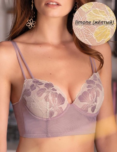 Комплект Sielei SHINE FLOWER 7714+7717 бюстье + танга limone, Цвет: limone (жёлтый), Размеры: 80B, изображение 4