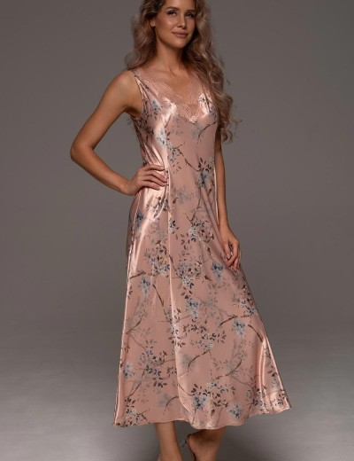 Длинная шёлковая сорочка Mia-Amore FIORA 4634, Цвет: персиковый, Размеры: 3XL, изображение 3