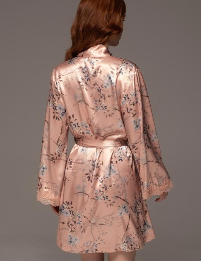 Короткий халат из шёлка Mia-Amore FIORA 4643, Цвет: персиковый, Размеры: L/XL, изображение 2