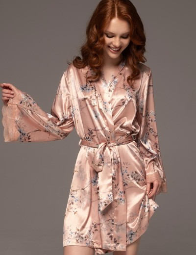 Короткий халат из шёлка Mia-Amore FIORA 4643, Цвет: персиковый, Размеры: L/XL, изображение 3