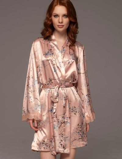 Короткий халат из шёлка Mia-Amore FIORA 4643, Цвет: персиковый, Размеры: L/XL, изображение 4