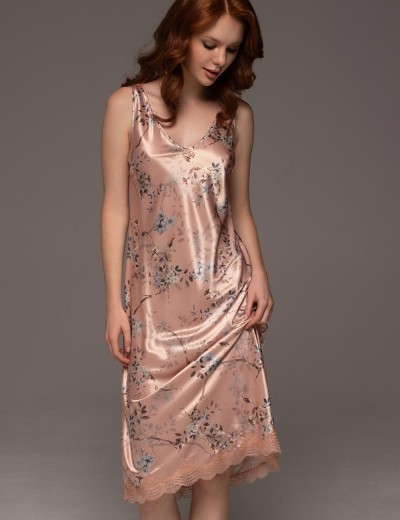 Шёлковая ночная сорочка Mia-Amore FIORA 4644, Цвет: персиковый, Размеры: S, изображение 3