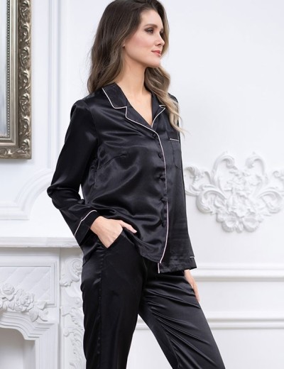 Атласная пижама с брюками Mia-Mella JULIA 8736 черно-белый, Цвет: черно-белый, Размеры: 3XL, изображение 2