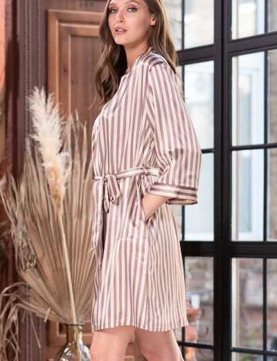 Атласный халат в полоску Mia-Mella JULIA PRINT 7073 кофейный, Цвет: кофейный полоска, Размеры: 2XL/3XL, изображение 3