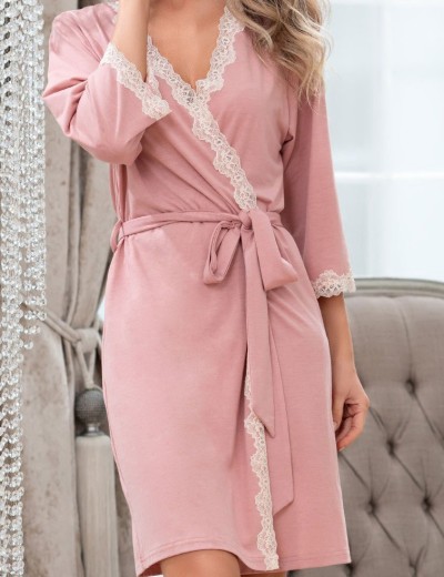 Домашний трикотажный халат Mia-Amore MARIA 1723 пудра, Цвет: пудра, Размеры: 2XL/3XL, изображение 3