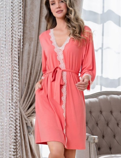 Домашний трикотажный халат Mia-Amore MARIA 1723 коралл, Цвет: коралл, Размеры: L/XL, изображение 4