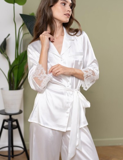 Шелковая пижама с брюками Mia-Amore WHITE SWAN 3556 молочный, Цвет: молочный, Размеры: 3XL, изображение 2