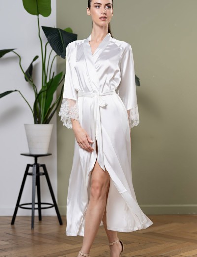 Длинный шелковый халат Mia-Amore WHITE SWAN 3559 молочный, Цвет: молочный, Размеры: 2XL/3XL, изображение 4