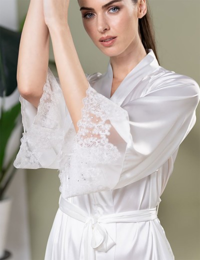 Длинный шелковый халат Mia-Amore WHITE SWAN 3559 молочный, Цвет: молочный, Размеры: 2XL/3XL, изображение 2