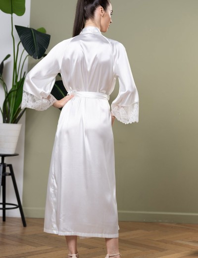 Длинный шелковый халат Mia-Amore WHITE SWAN 3559 молочный, Цвет: молочный, Размеры: 2XL/3XL, изображение 3