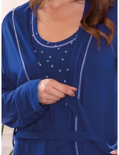 Длинный халат из вискозы Sielei LEAVES LV72 blu, Цвет: blu (синий), Размеры: M, изображение 3