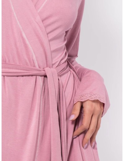 Длинный халат из вискозы Sielei LEAVES LV72 malva, Цвет: malva (лиловый), Размеры: M, изображение 3