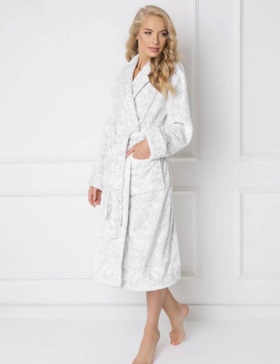 Теплый плюшевый халат  Aruelle GLAMOUR WHITE, Цвет: белый/серый, Размеры: XL, изображение 2