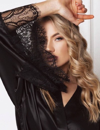 Халат Aruelle VINTAGE BLACK, Цвет: черный, Размеры: XL, изображение 2 Халат Aruelle VINTAGE BLACK, Цвет: черный, Размеры: XL, изображение 2