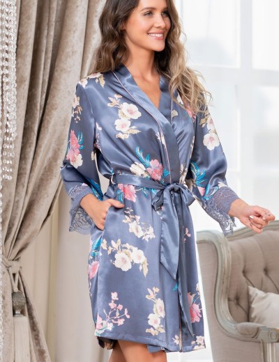 Шелковый халат кимоно Mia-Amore HENRIETTA 3763, Цвет: жемчужно-серый, Размеры: 2XL/3XL, изображение 4