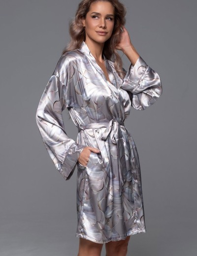 Шёлковый короткий халат Mia-Amore LA PERLA 4713, Цвет: жемчужный, Размеры: 4XL/5XL, изображение 3