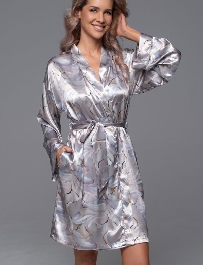 Шёлковый короткий халат Mia-Amore LA PERLA 4713, Цвет: жемчужный, Размеры: 4XL/5XL, изображение 2