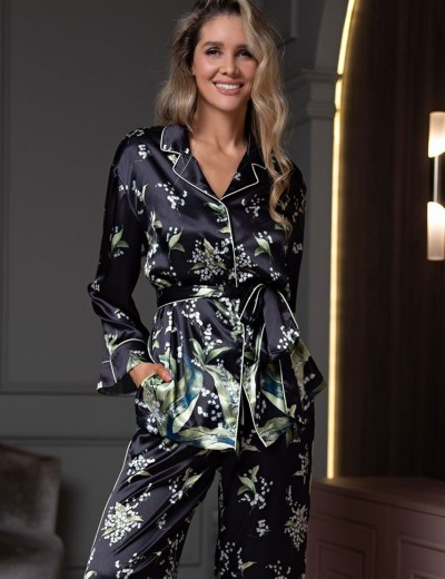 Шёлковая пижама-двойка Mia-Amore LURDES 4358, Цвет: черный, Размеры: 4XL, изображение 4